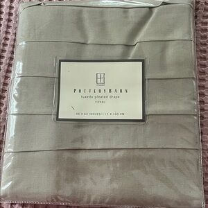 Pottery Barn tuxedo pleated drape, 44 x 63”, Flax color
